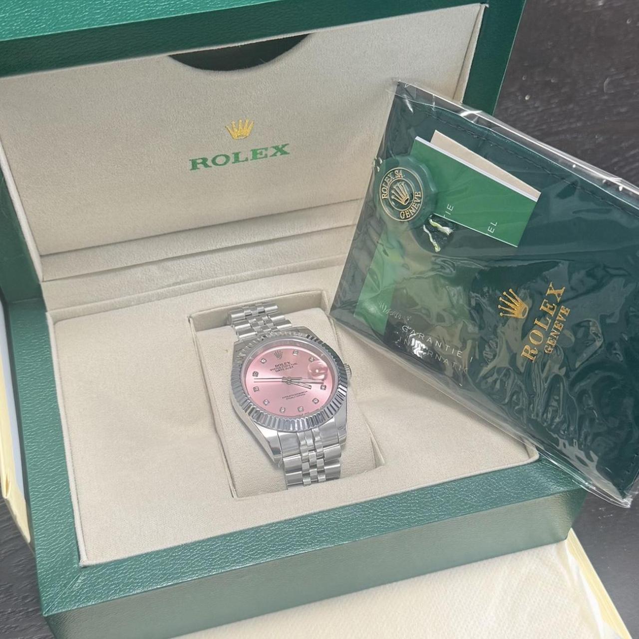P0-90 Men’s Silver and Pink Watch - Image 1